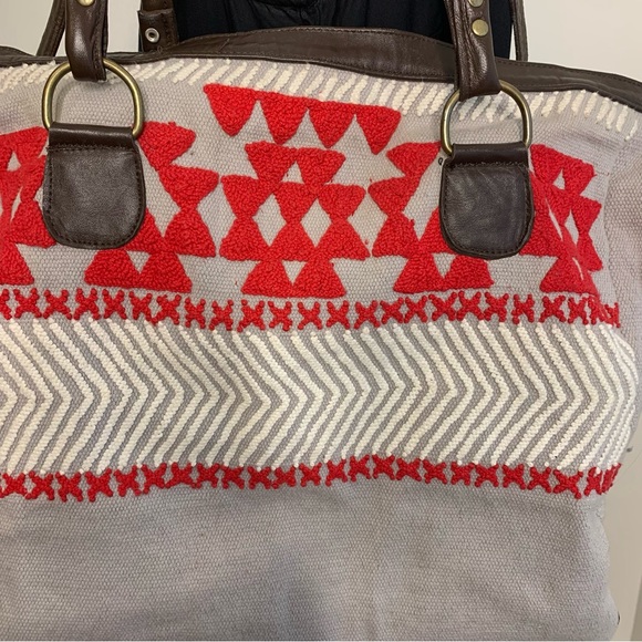 Noonday Collection Southwestern Embroidered Cotton Leather Trim Weekende… - Picture 3 of 9